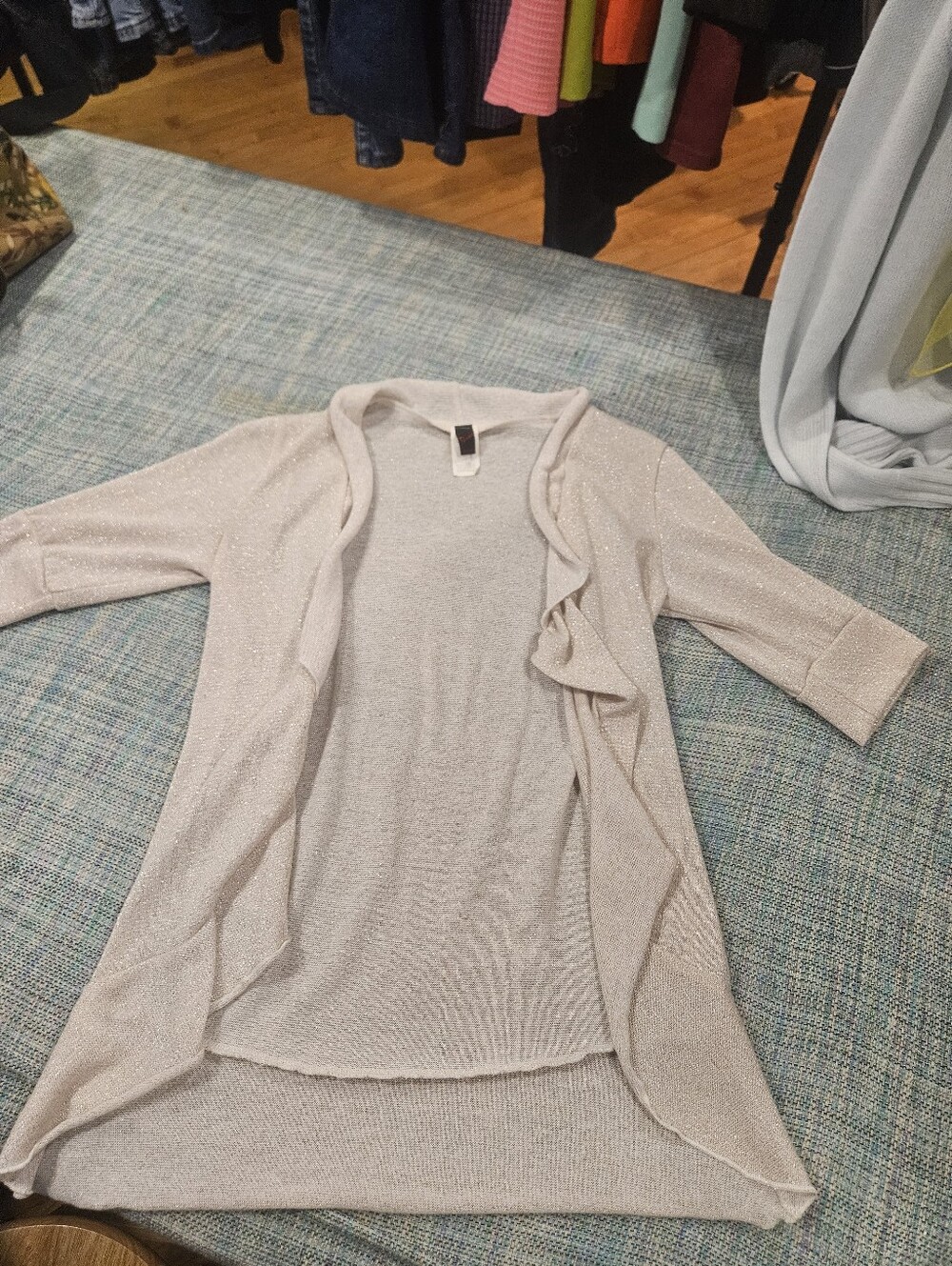 Y2K Diva Cream Gold Shimmer Ruffle-Front Cardigan